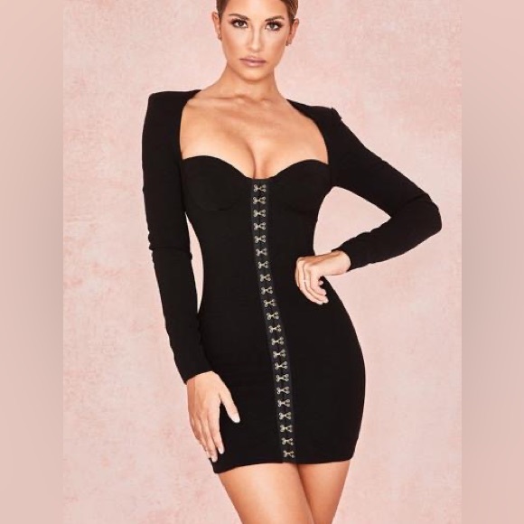 House of cb | LALA' BLACK LONG SLEEVE BODICE DRESS - Picture 1 of 3